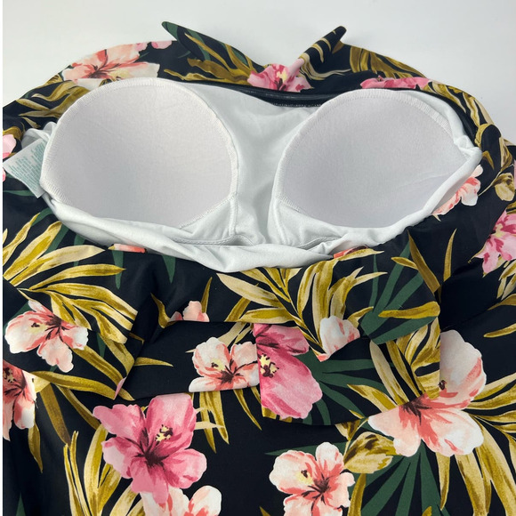 KONA SOL GREEN & PINK FLORAL ONE PIECE Strapless BATHING SUIT SIZE 16W - Picture 3 of 5